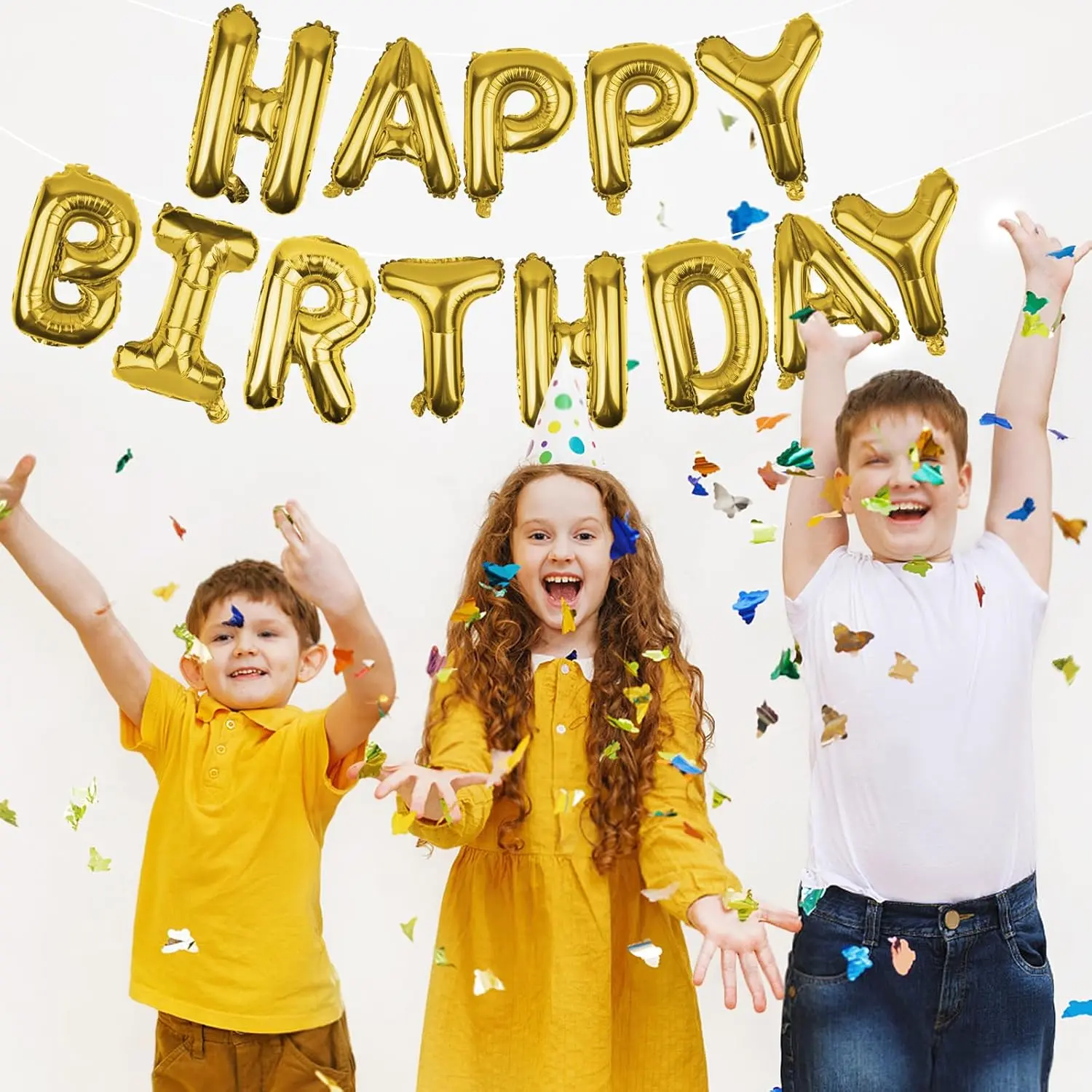 16-Inch Gold Mylar Foil Happy Birthday Letter Banner, Reusable Non-Woven Decorations Supplies, Birthday-Themed Balloons for Kids’ Home & Festive Party Balloon Decor, Letters
