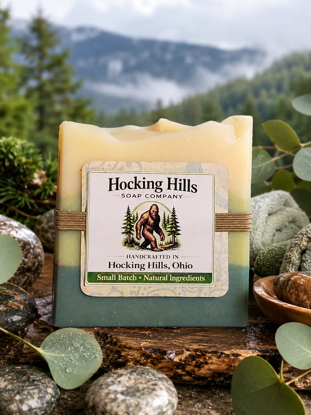 Mountain Mist Goat Milk Soap-Organic Coconut Oil, Tallow, Olive Oil, Organic Castor Oil, Eucalyptus and Spearmint Fragrance Oil, Shea Butter, Grapeseed Oil, French Green Clay