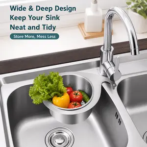 1 Count, 201 Stainless Steel Sink Drain Basket, Smooth Rounded Edges with Uniform Fine Filter Holes, for Kitchen Sink Residue Filtering and Storage