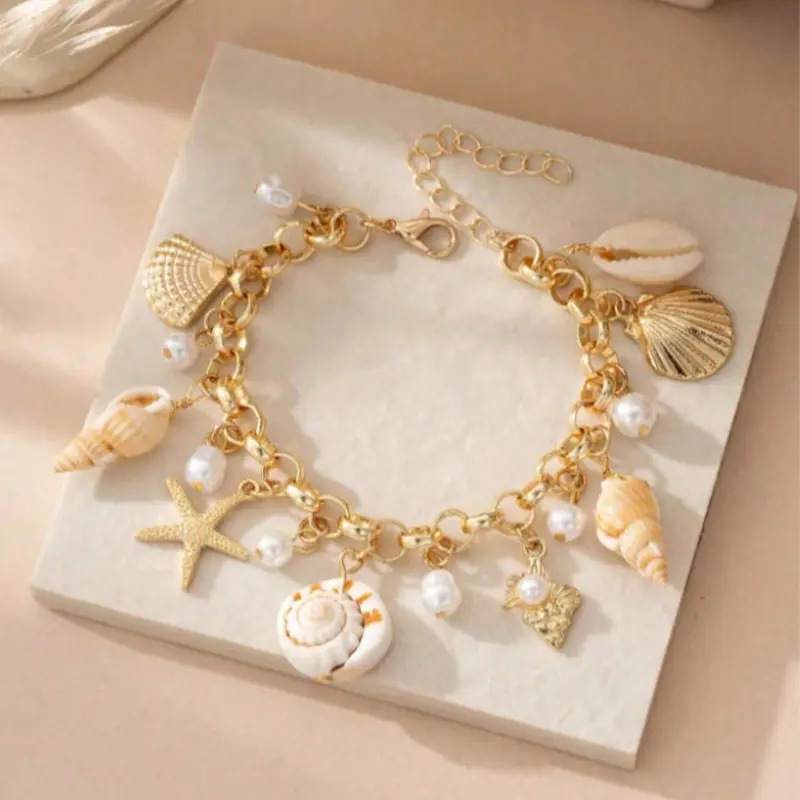 Bohemian Ocean Starfish Shell Pearl Beaded Bracelet, Multi-Layer Beach Vacation Bracelet for Women, Perfect Summer Party & Holiday Accessory, Charm Bracelets, Faux Pearl Jewelry, Exquisite Trendy Bracelet, Pretty Bracelet, Beautiful Bracelets
