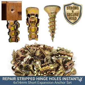 6×14mm Short Expansion Screw Set - 6 * 14mm Door Hinge Thread Repair Screws, Short Expansion Wall Anchors, for Cabinet Hinge Repair & Stripped Thread Restoration