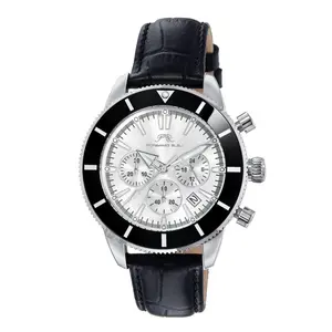 Brandon Genuine Leather Silver & Black Men's Chronograph Watch 1012BBRL