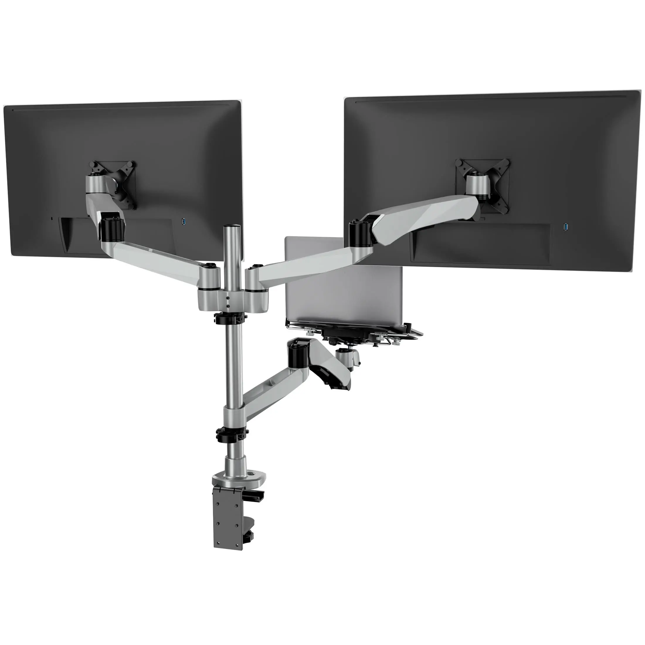 Full Motion Dual Monitor + Laptop Mount with Cooling Fan