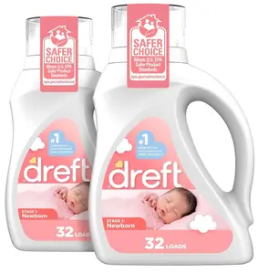 Dreft Newborn Baby Liquid Laundry Detergent, Gentle on Sensitive Skin, HE Compatible, 2 pack, 32 loads each