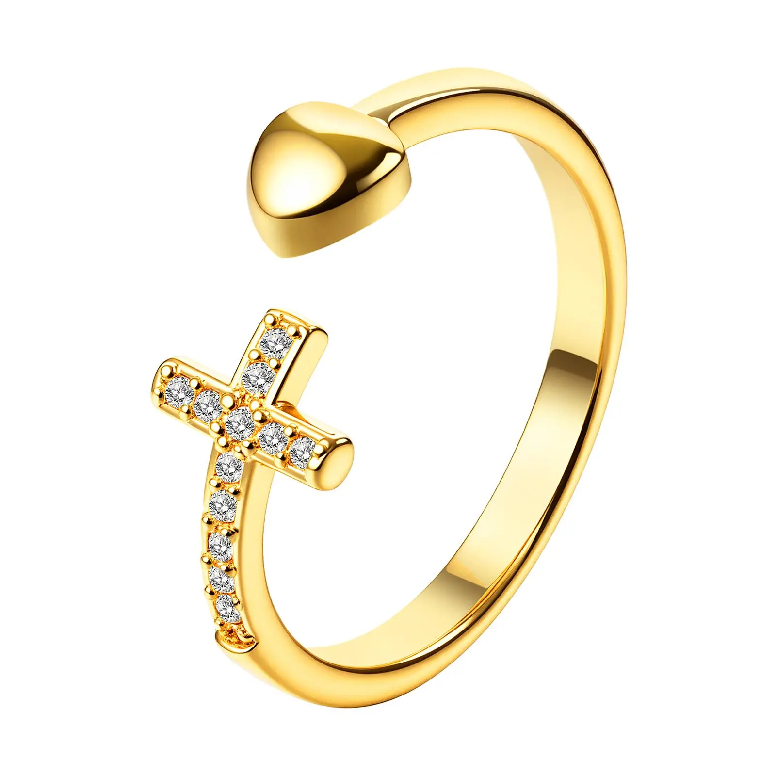 OIDEA Christian Purity Ring for Girls - Adjustable Brass Cross & Heart Cubic Zirconia Faith Promise Ring, Cross Design, Feminine, Inspirational Gift, Cross Design Rings, Feminine Rings