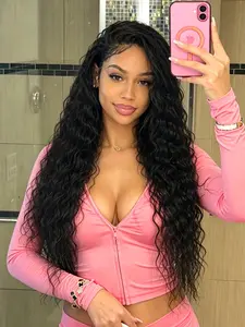 Black Deep Curly Wig Lace Front Wig 13x4 HD Transparent Lace Frontal Wig 28 Inch Soft Long Curly Wig Fluffy Wavy Wig Heat Resistant Synthetic Wig Music Festival Look Curly Wig for Women Daily Wear Party Dating