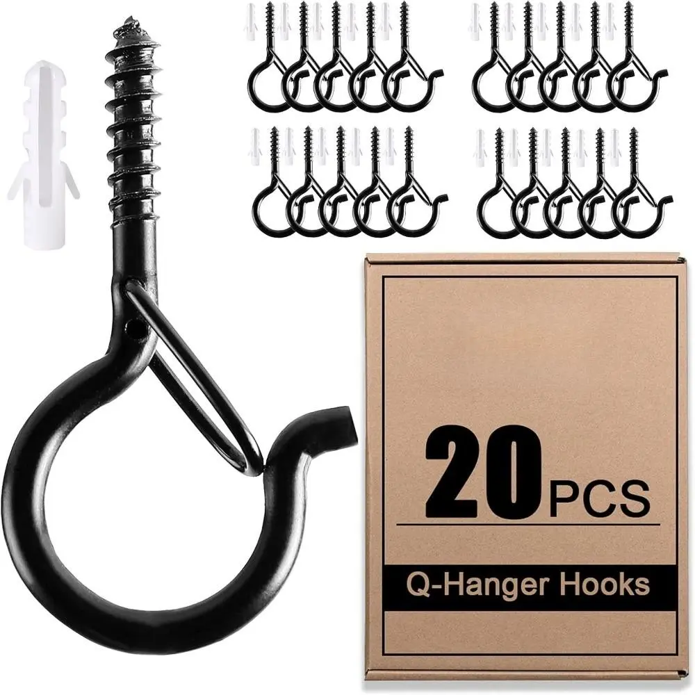 Q Hanger Hook with Safety Buckle, Windproof Screw Hook with Versatile Usage for Hanging Outdoor String Lights, Plants, Patio Lights, Home Organiz, Compact Hanging Hooks for Home Organization