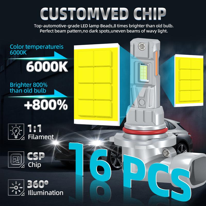 2pcs H4 H7 9005 9006 H11 H1 High Low Beam Car LED Headlights, 300% Brightness Super Bright，Highperformance Bulbs, Heatresistant Design, Car Enthusiasts