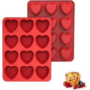 Heart Muffin Pan (2 Pack) - Nonstick  Molds for Baking, Cupcake Pan for Brownies, Tartlets and Egg Bites