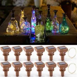 Upgraded 12 Pack Solar Wine Bottle Lights, 20 LEDs Waterproof Copper Light, Bottle Light Fairy Cork String Lights for Yard Patio Decor, DIY Birthday Gift for Mom Grandma Girlfriend(Multicolor)