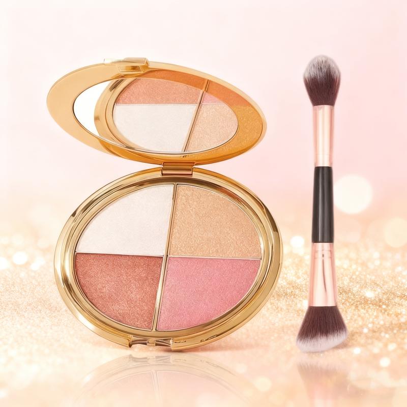 Glowjiu 4-in-1 Glow Palette & Brush SetMulti-Use Highlighter Blush EyeshadowforEffortless Radiance Long-lasting makeup that doesn't come off
