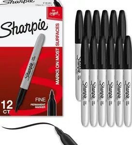 Sharpie Permanent Markers, Fine Tip, Black, 12 Count - Office Supplies, Quick Drying, Fade Resistant, For Wood, Plastic, Paper, Metal, And More