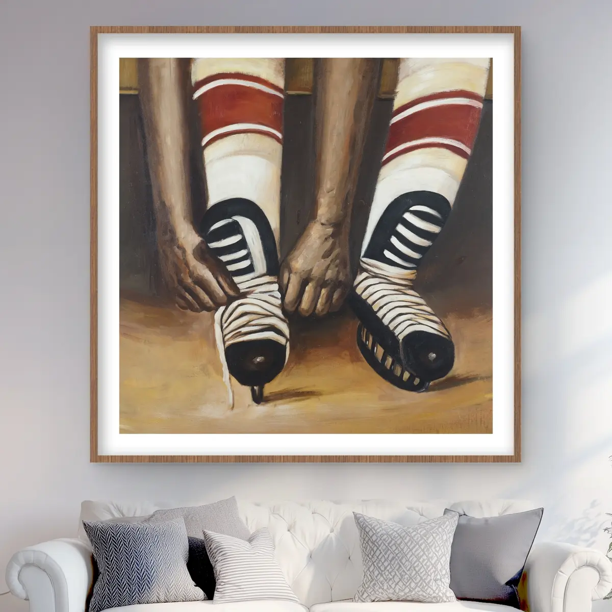 Begin Home Decor C1FM48487I60NS 48 x 48 in. Hockey Player Ties His Skates - Red Livingroom Framed Print Wall Art