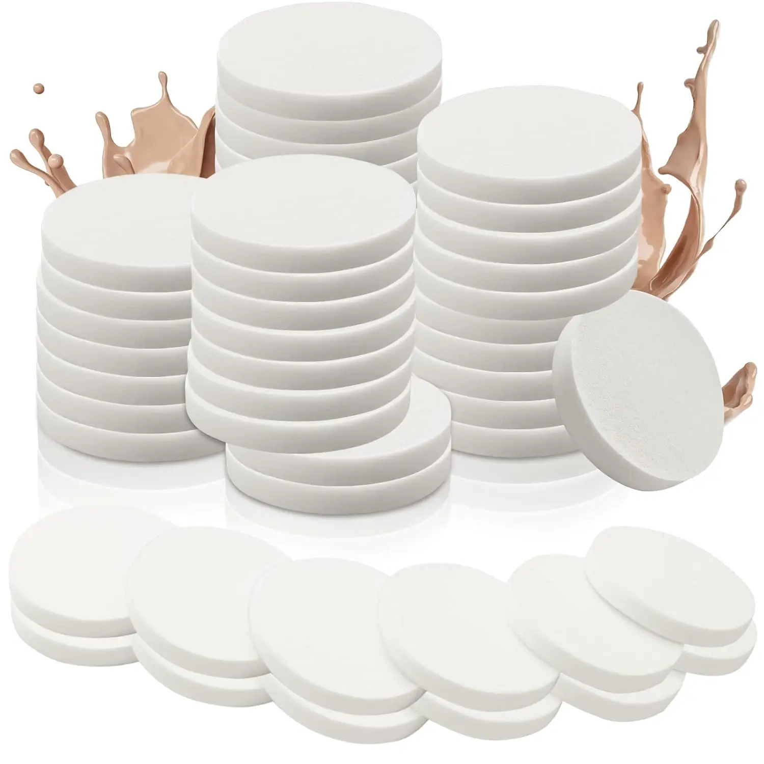 100 piece White Round Makeup Sponge Round Foam Pad Compact Powder Puff Cosmetic Sponge for Women Lady All Skin Types Wet and Dry Dual Use