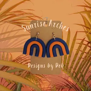 Handmade Vibrant Blue and Orange Rainbow Polymer Clay Earrings with Ball Studs: Lightweight, Durable, and Fun! Sunrise Arches earrings
