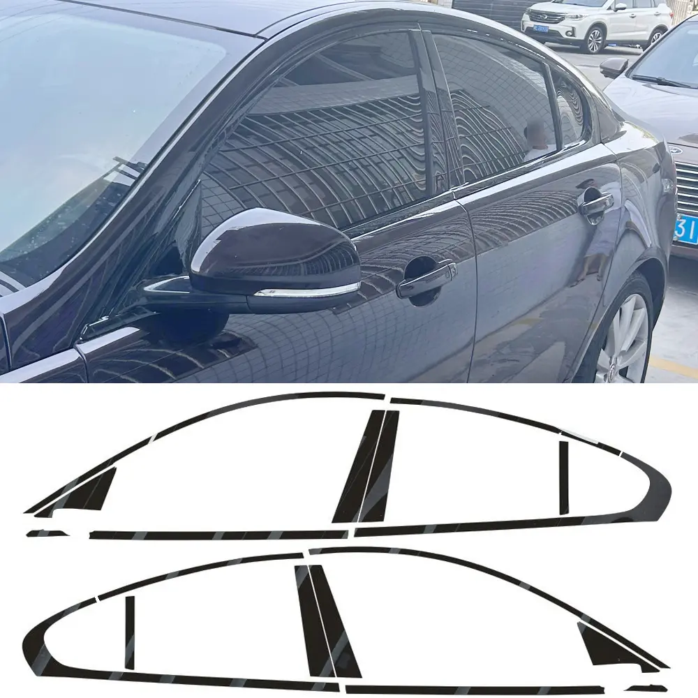 Glossy Black Chrome Delete Window Trims sticker For Jaguar XF X250 2008-2015