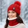 Beanie Pompom Hat and Scarf Set for Women – Soft Knitted Winter Warm Thick Cozy Outdoor Wear