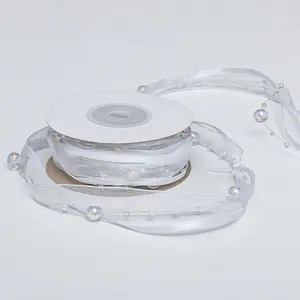 5 inch ArtificialBead Pearl Ribbon Chiffon Ribbon and Organza Lace Trims for Wedding Flower Christmas Tree Decoration Sewing Craft Packaging Gift Wrapping Ribbon
