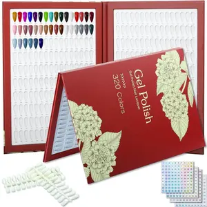 320 Nail Color Chart Book,Nail Color Display Book with 480 Nail Tips & 1-400 Number Labels,Professional Nail Color Swatches Book for UV Gel Polish Nails Art Design(Red)