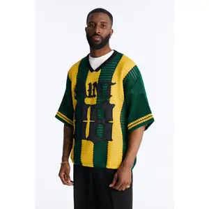 Saint 88 Cross Stripe Short Sleeve Knit Jersey - Yellow