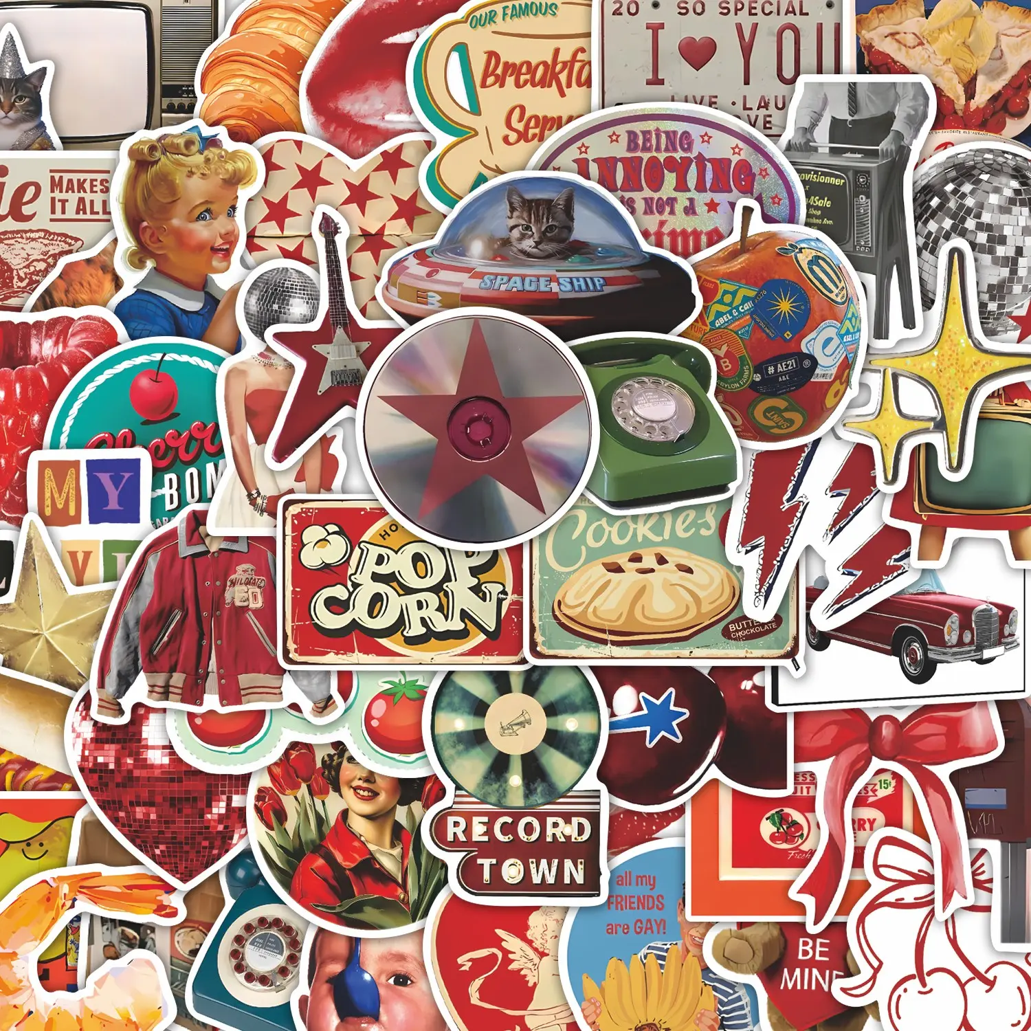 50Pcs Vintage Retro Stickers Pack, Waterproof 90s Nostalgia & Retro Aesthetic Vinyl Decals for Laptop, Water Bottle, Journal & Scrapbook, Retro Lover Gift, Durable Adhesive Stickers, Sticker Sheets, Graphic Decal