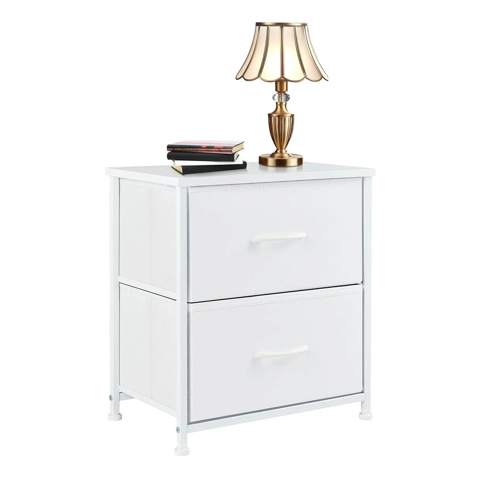 Nightstand with 2 Fabric Drawers, Small Dresser, Side Table, End Table, Bedside Table, Night Stands, Small Nightstand, Bedroom Furniture White