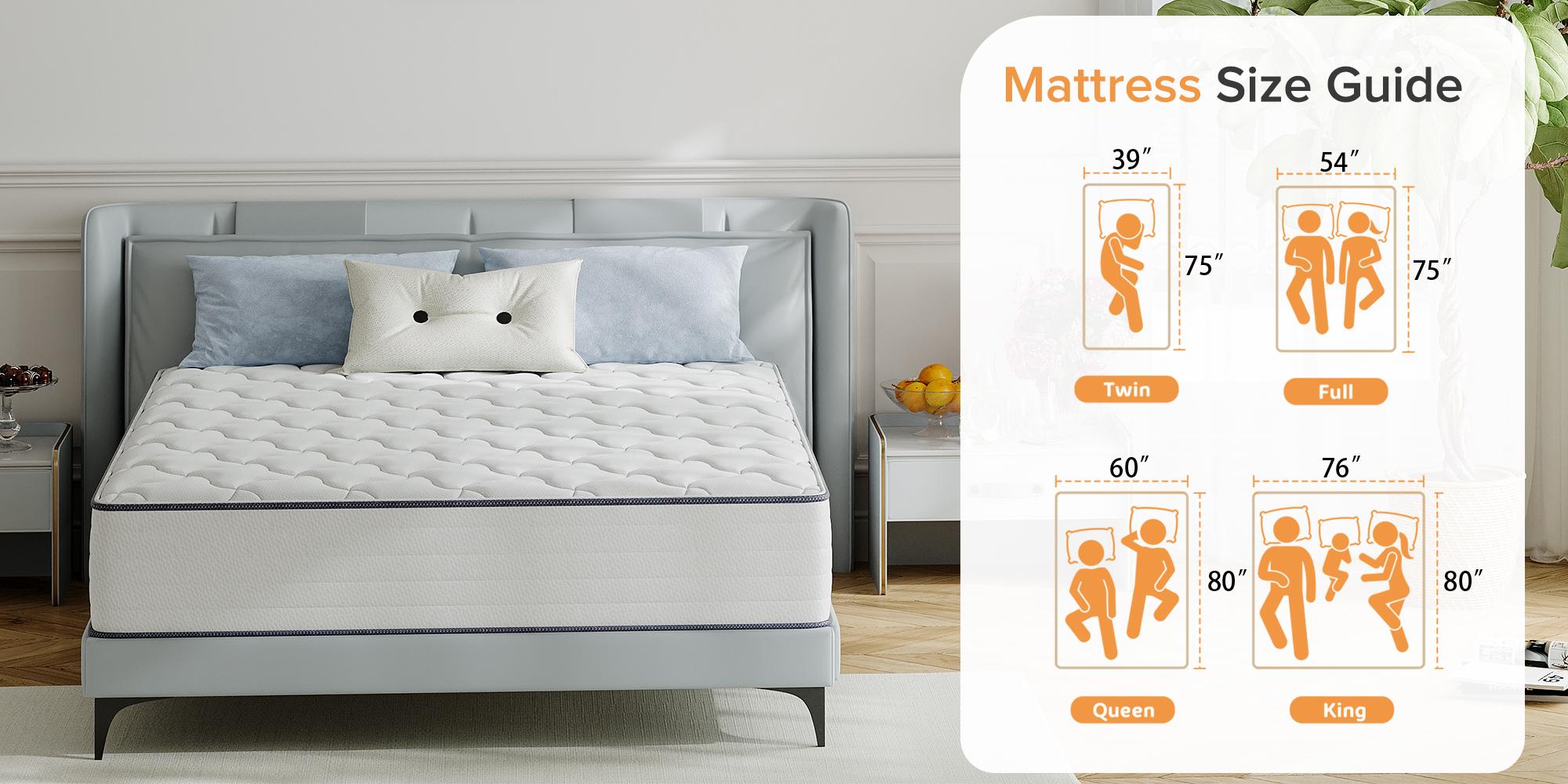 8/10/12" Fiberglass Free Hybrid Mattress: Medium Firm Full Bed with Fitted Sheet, Enhanced Edge Support, Silent Pocket Spring, No Sagging High-Density Foam, SGS Certified for Deep Sleep