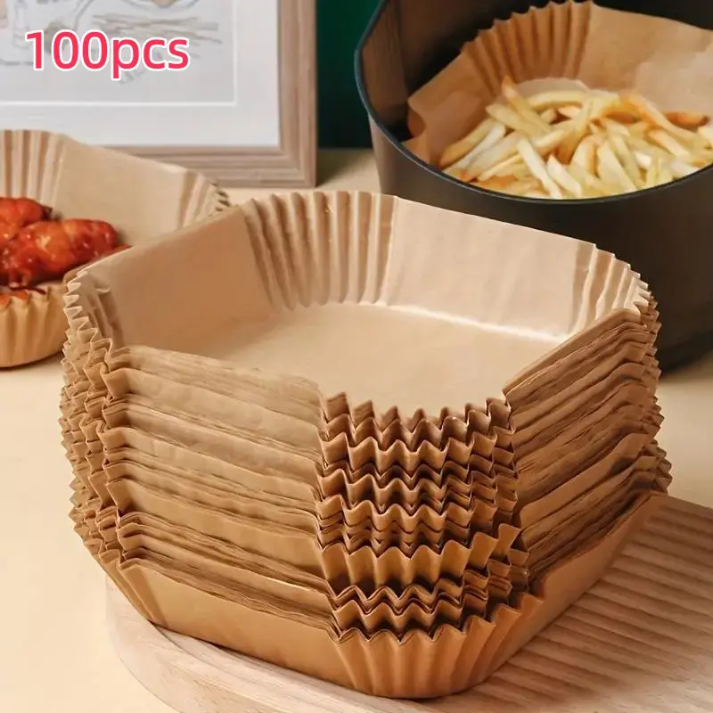 100pcs Non-Stick Air Fryer Liners, Square & Microwave Use, Easy Clean Single Sheet for Healthier Cooking, Parchment Paper Squares