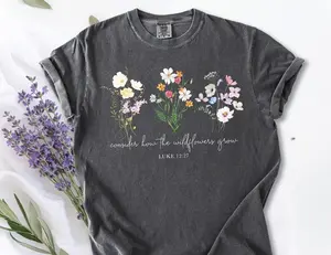 Comfort Colors Consider How the Wildflowers Grow Shirt – Luke 12:27 Christian Floral Graphic Tee – Faith Based Botanical T-Shirt for Women