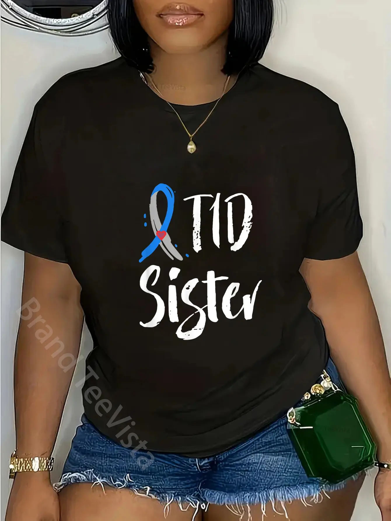 Distressed Menswear Tops with Playful T1D Sister Print, Unisex Type 1 Diabetes Awareness Gift Tee