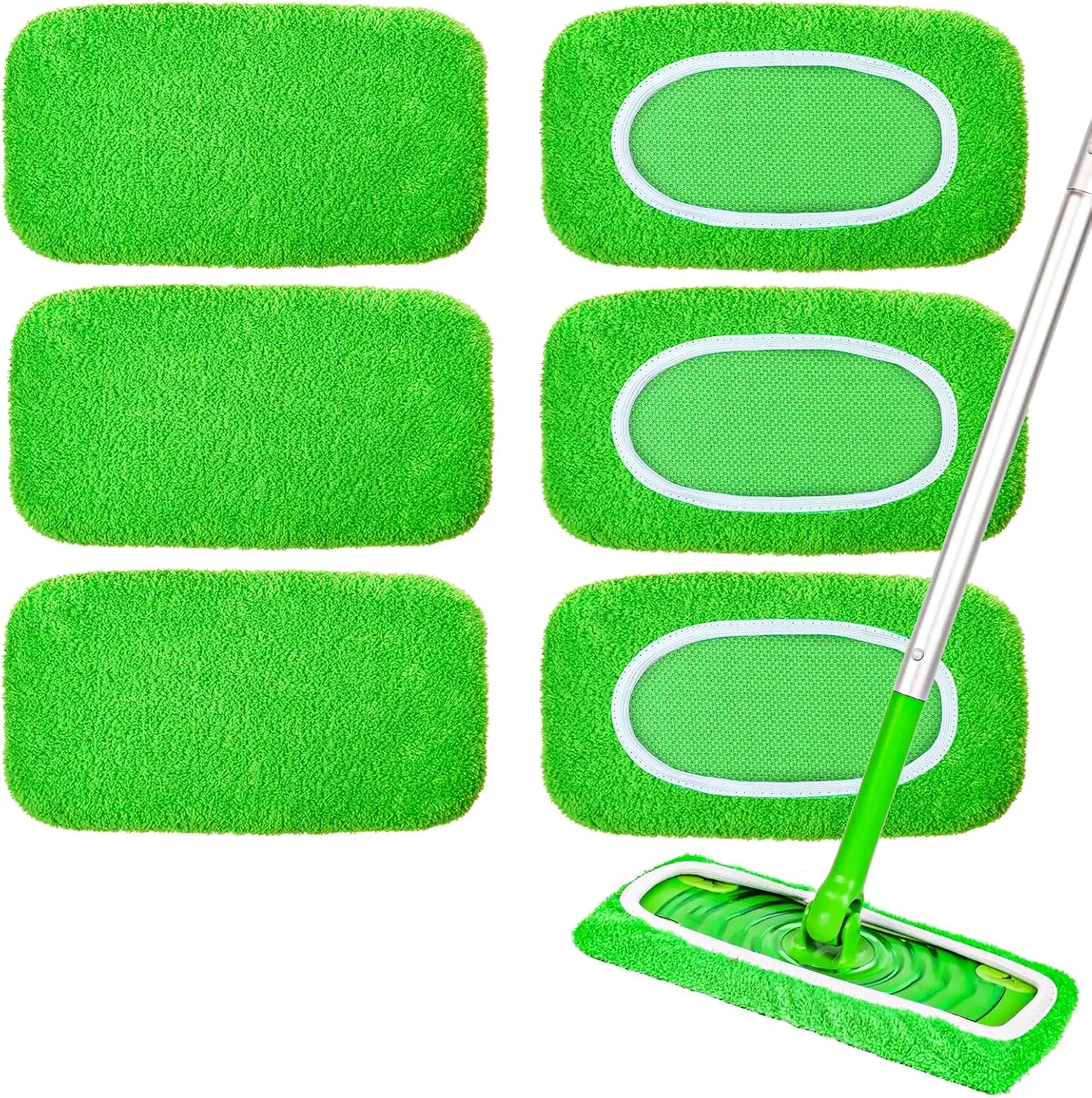 Absorbent Reusable Microfiber Pads (6 Pieces, Mop Not Included) - Compatible Wet Mopping Refills & Washable Dry Sweeping Cloths for Hardwood/Surface Floor Cleaning, Pet-Friendly Floor Care, Six Pieces