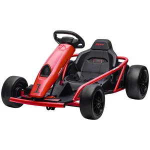 Kids Electric Drift Kart Red 24V with Soft Starting Technology for Safe Start and Stop Steering Wheel Horn and Music Controls All Terrain for Park or Driveway Fun Ages 8 to 12