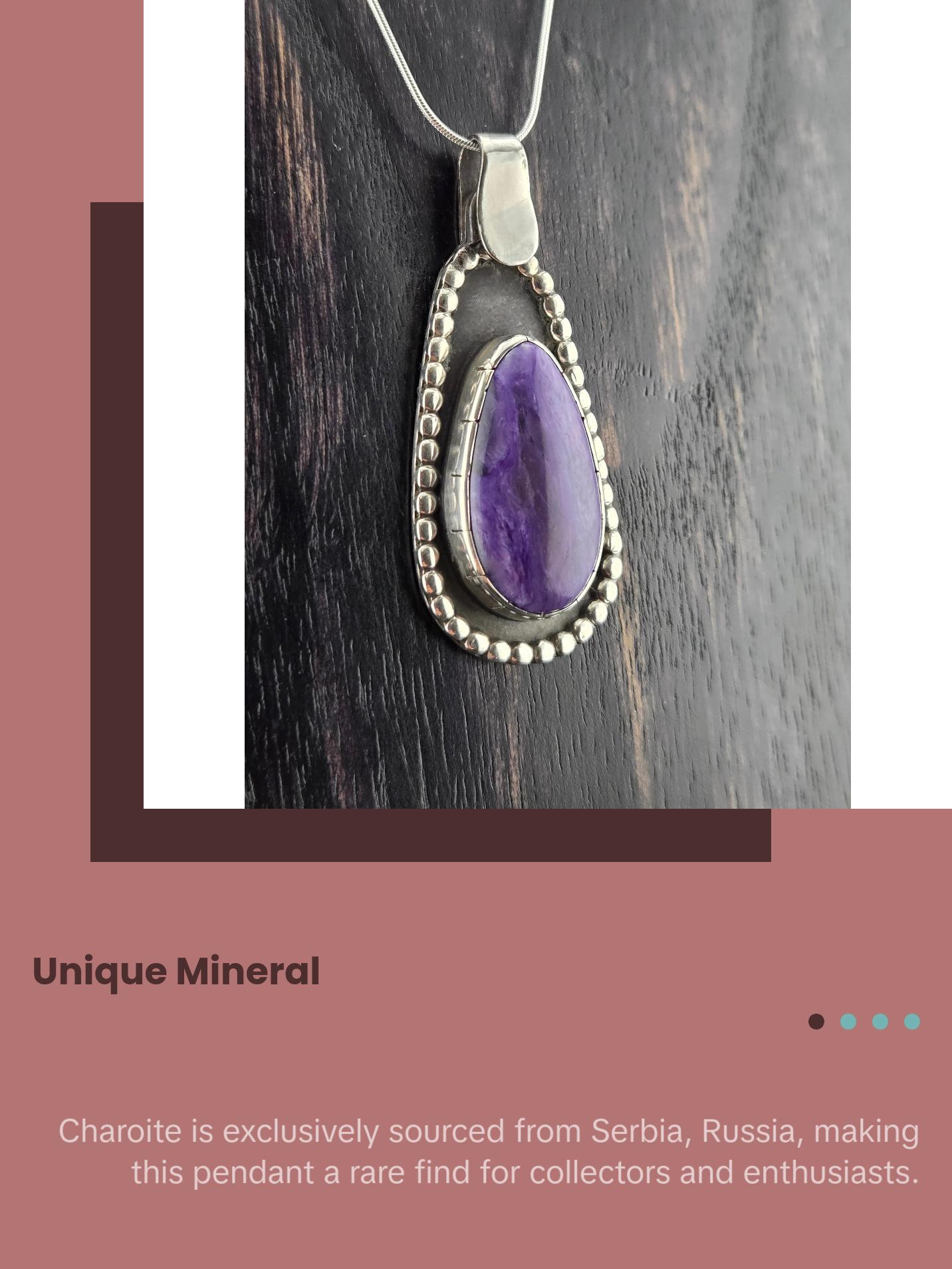 Handcut Charoite Pendant in .925 Sterling Silver