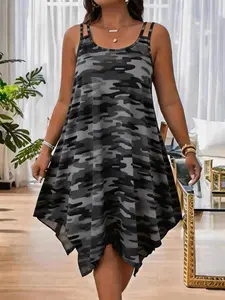 New Arrival Women's Summer Fashion Camouflage Print Dress, Asymmetrical Hem Casual Elegant Daily Wear, Plus Size Comfortable Style