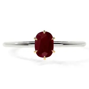 Petite Two Tone Rectangle Cushion Ruby Solitaire Ring (1.60cts.)- RRB081-8X6-AA