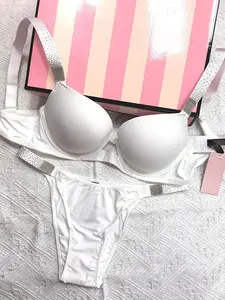 Rhinestone Sexy Women Bra Set Bralette Girls Underwear Brassiere Fashion Thong Gather Bras Lingerie Panty Sets