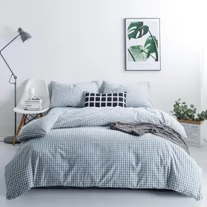 Light Blue Gingham Duvet Cover   Washed  Blue Plaid Duvet Cover Set 3 count 1 Blue Grid Duvet Cover with Zipper Ties 2 Pillow Cases Luxury Gingham Plaid Bedding Set Breathable