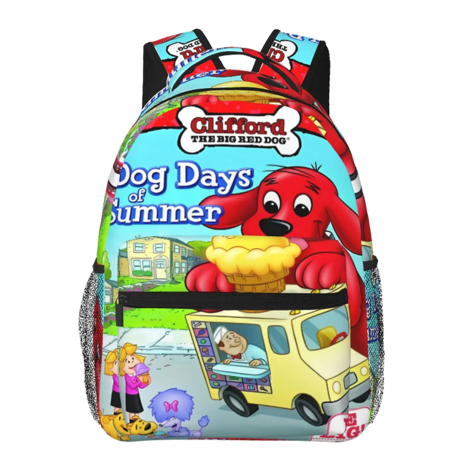 Clifford the Big Red Dog All-Over Print Backpack Large Capacity Clifford the Big Red Dog Outdoor Daypack for Hiking Field Trips Daily Commute, Cartoon Casual Clifford the Big Red Dog Merch Laptop School Bag for Teens Adults & Gift Giving