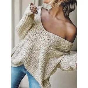 Women's Plain Drop Shoulder V Neck Sweater, Casual Solid Long Sleeve Jumper for Spring & Fall, Fashion Women's Knitwear for Daily Wear