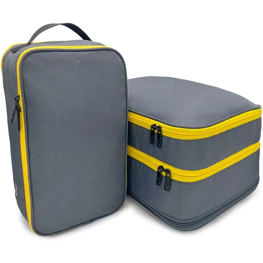 Double Deck Compression Packing Cube -2-in-1 Expandable Travel Organizer with Integrated Shoe Cube Compartment - Lightweight Packing for Carry-On or Suitcase