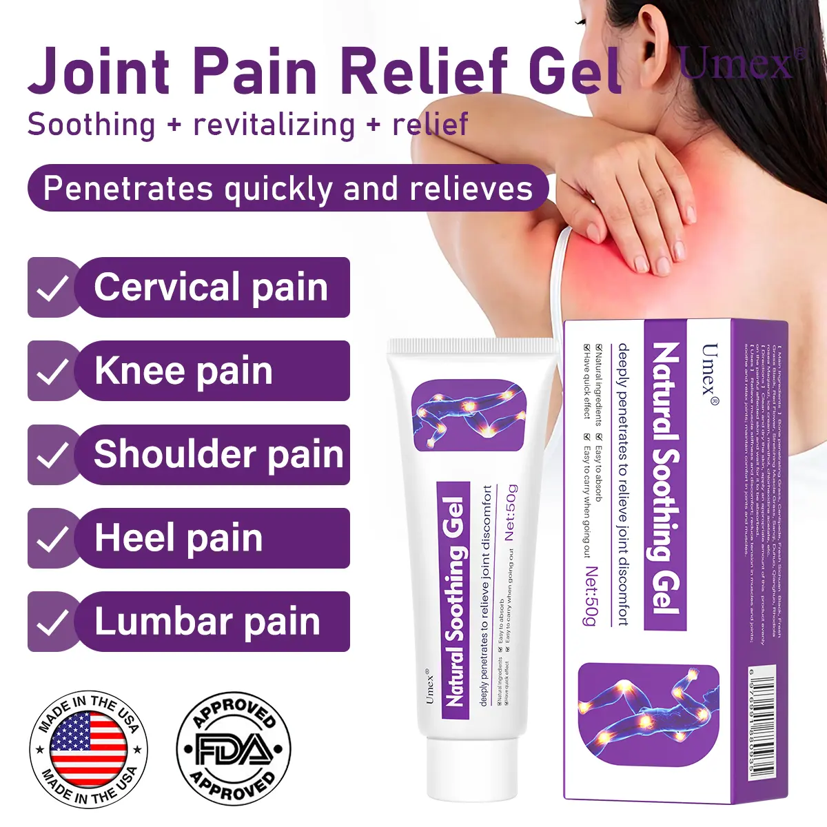 Umex 1 Joint Relief Cooling Gel Cream | Menthol & Frankincense Formula | Helps Soothe Discomfort in Knees, Back, Neck & Shoulders | Deep Relaxation, Moisturizing & Refreshing Care