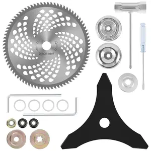 2Pcs Brush Cutter Blades Set Brush Cutter Blade Set 10inch x 80T Circular Carbide Tip Brush Cutter Blades 10inch x 3 Teeth Carbon Steel Brush Cutter Blades Incisive Cutter Blades with Adapter Kit for Weed Trimmer