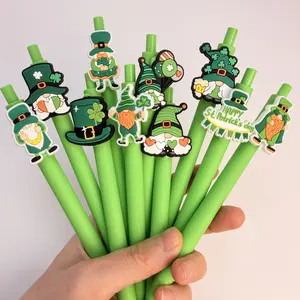 30/50Pcs St. Patrick's Day Goblin Press Neutral Pen Clover Gold Coin Element Design Silicone Patch Pen Ballpoint Pen, Irish Holiday Office Writing Gift Stationery (15/25 Pens + 15/25 Refill)