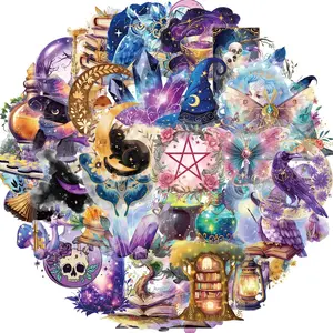 Magic Planet Pattern Sticker, 50pcs/set Transparent Sticker, Witchcraft Supplies Sticker, Mystical Witchy Magic Sticker, Dark Academia Gothic Sticker, Decor