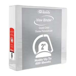 BAZIC 2" White Slant-D Ring View Binder w/ 2-Pockets
