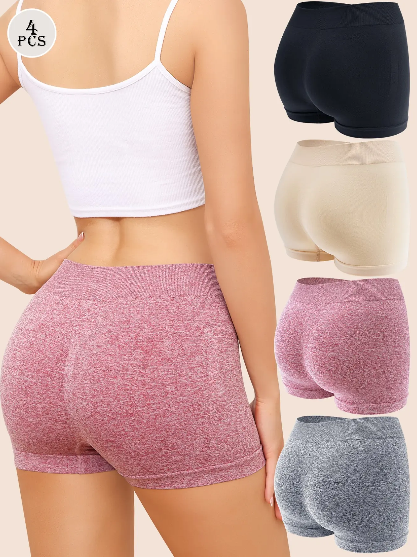 Women’s Seamless High Elasticity Boyshorts Underwear Set, Soft Panties & Comfortable Stretchy Fit Design, Ideal for Daily Wear, Pack of 4