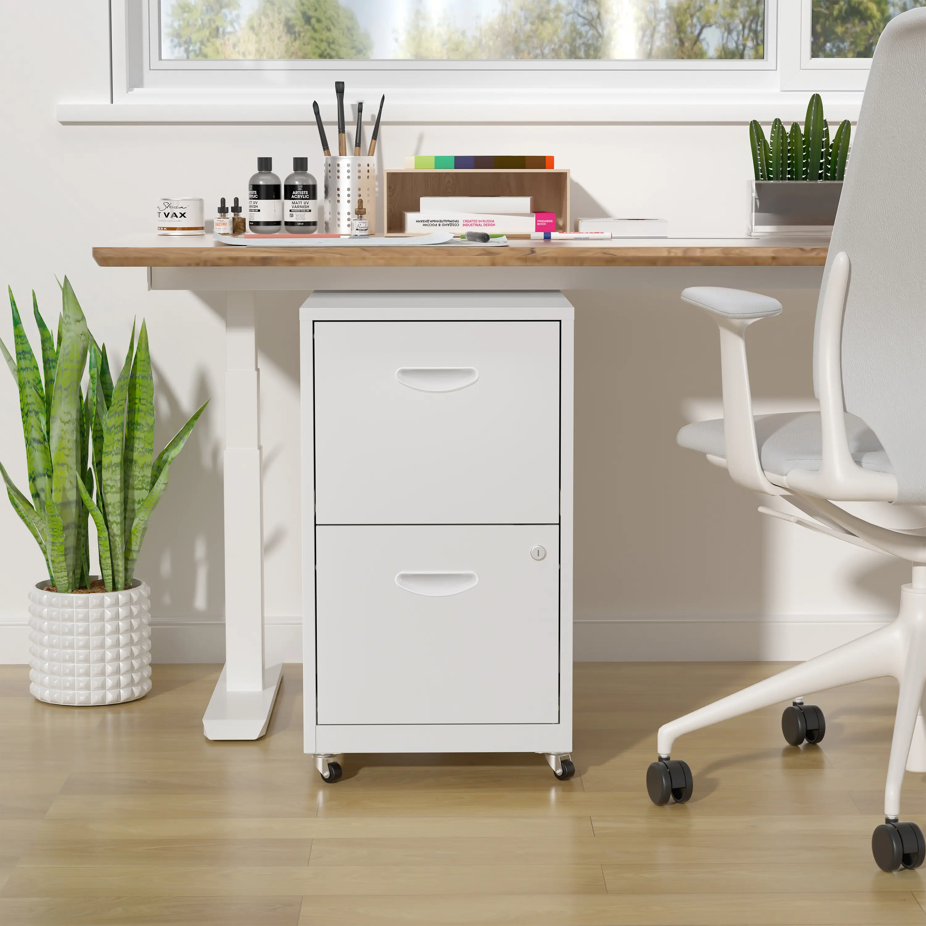 DEALS FOR YOU Lockable 2-Drawer Rolling Metal Filing Cabinet, Black Mobile Under Desk Storage Cabinet with Casters, Lockable Steel Drawer Cabinet Fits Letter Size Documents for Home & Office Use