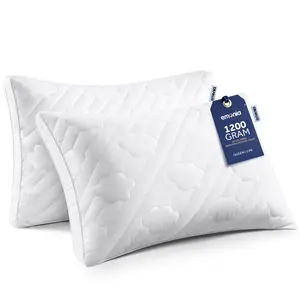 EMONIA Queen Size Bed Pillows 2 Pack, Luxury Hotel Soft Pillows with Down Alternative Fiber & Shredded Memory Foam, Gusseted Design for Back/Stomach/Side Sleepers