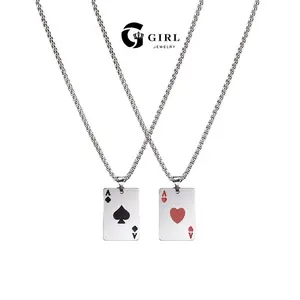 GGIRL Fashion creative Ace of Hearts and Ace of Spades poker card jewelry necklace pendant, stainless steel material, hip-hop style, unisex design