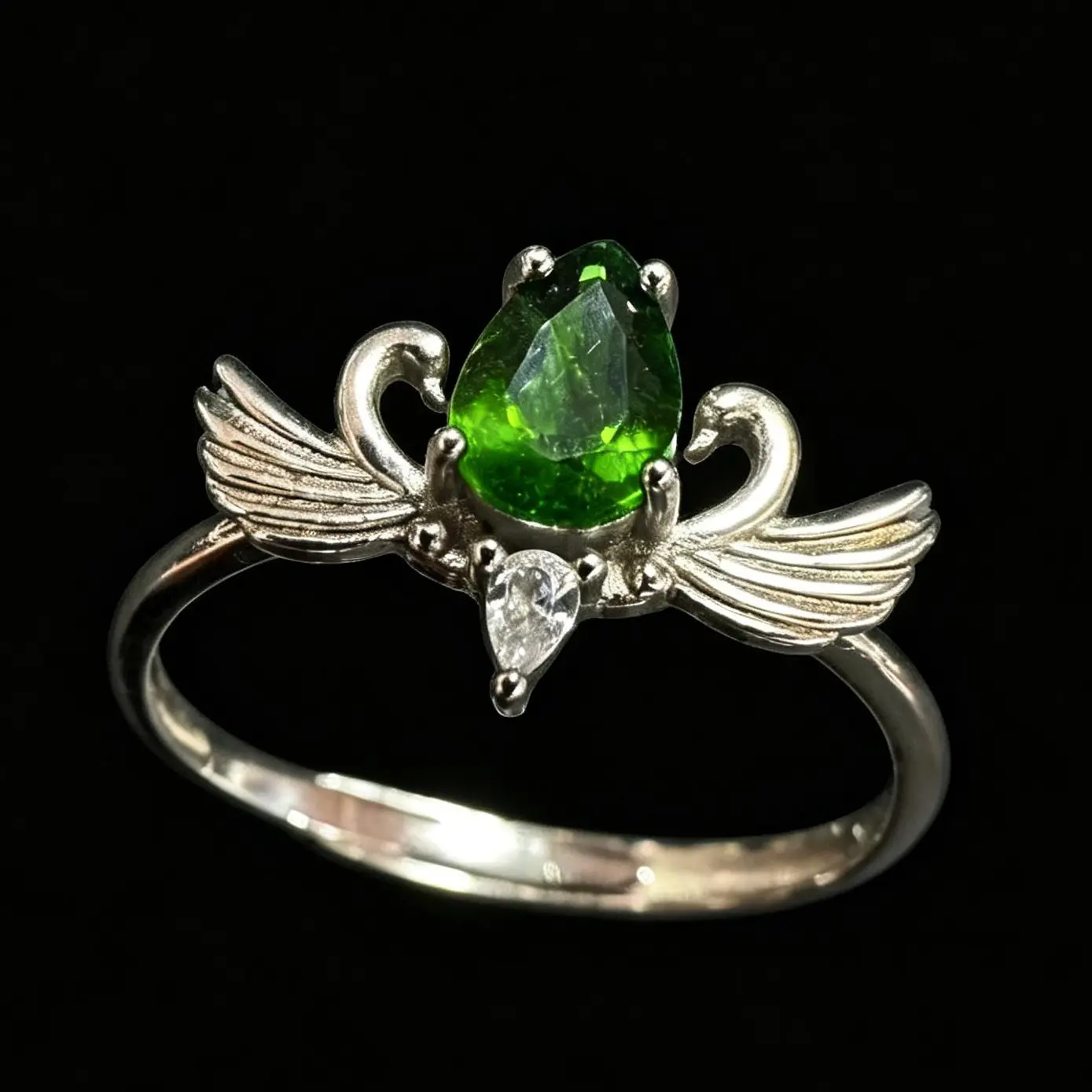 Swan Chrome Diopside Adjustable 925 Silver Ring